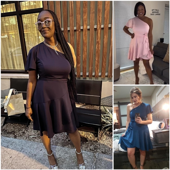 NWT Grace Karin Black One Shoulder Short Sleeve Ruffle Tie Mini Midi Dress XL - Picture 9 of 16